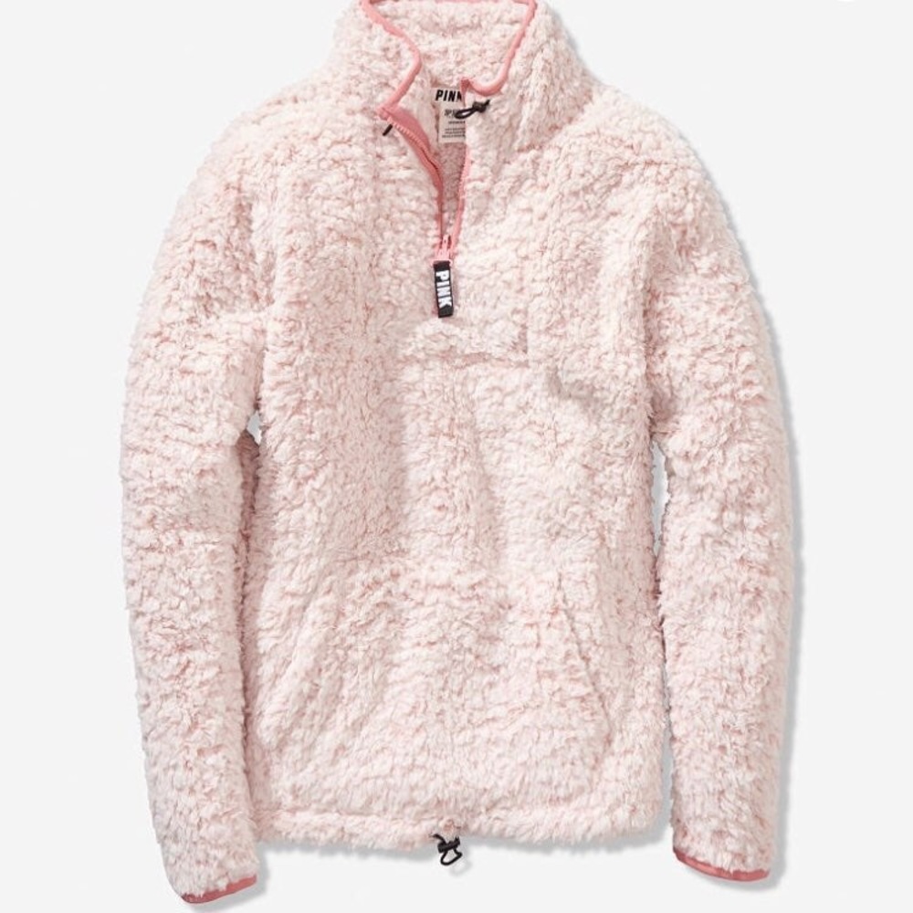 PINK 💖 Frosted Pink Quarter ZIP Sherpa Hoodie